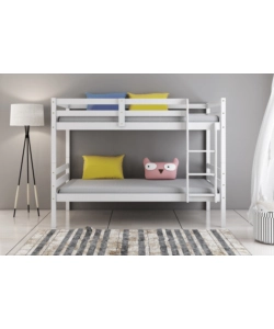 LETTO A CASTELLO "LIONE" IN PINO MASSELLO BIANCO LACCATO 90X190X150 CM